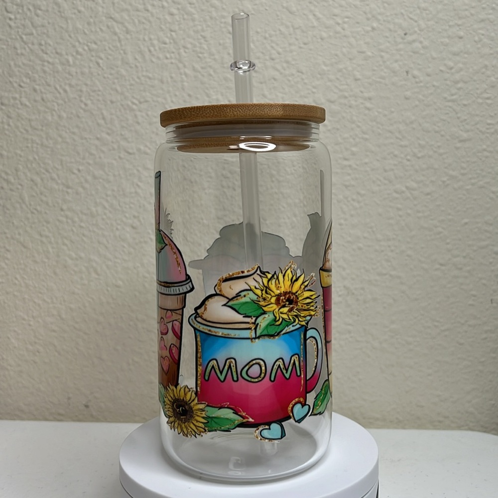 Mom Coffee Valentine and Sunflower Handmade Libbey Glass Cup - Picture 4 of 6
